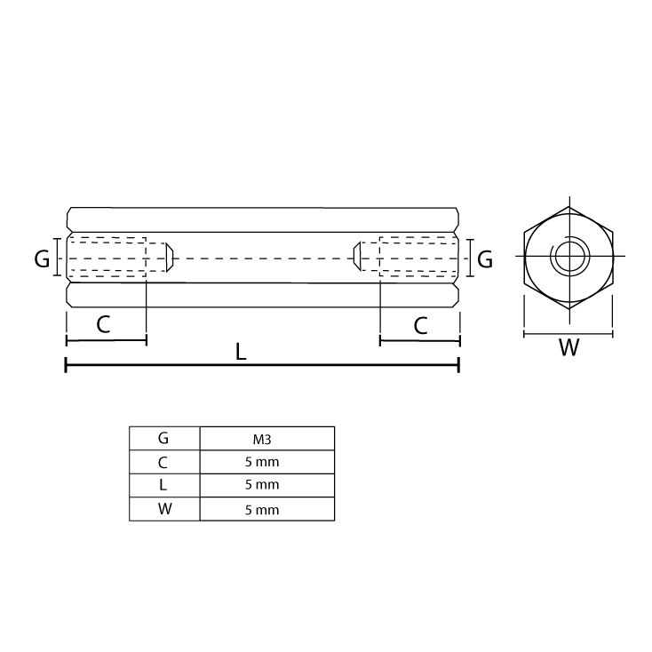 Distanzer Ž/Ž mesingani M3x5mm