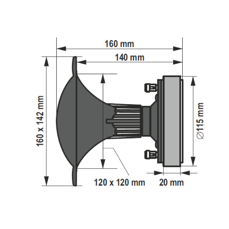 Visokotonski PA zvučnik 160x124mm 80W