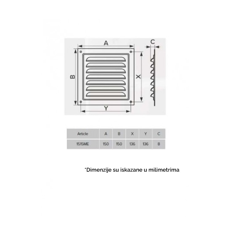 Metalna žaluzina 150x150mm