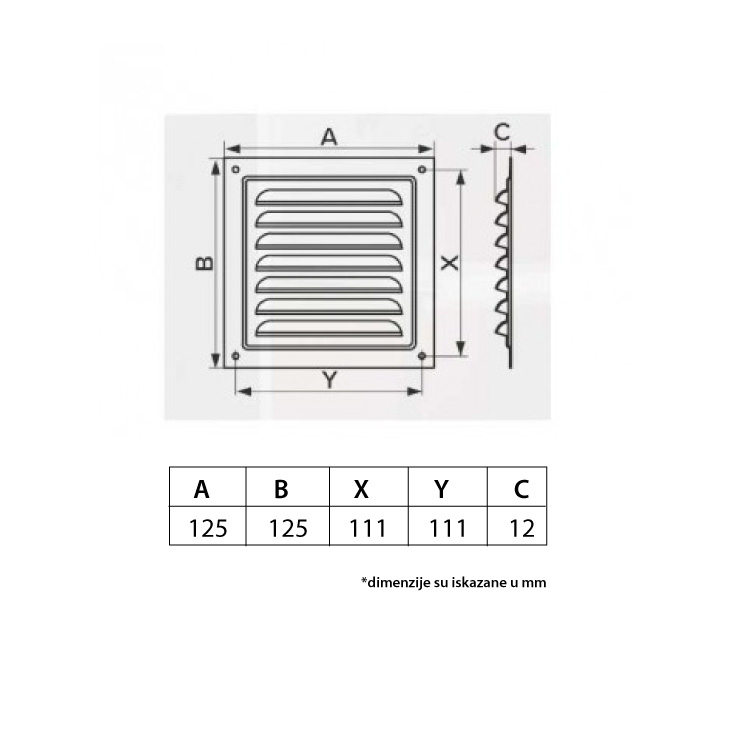 Metalna žaluzina 125x125mm