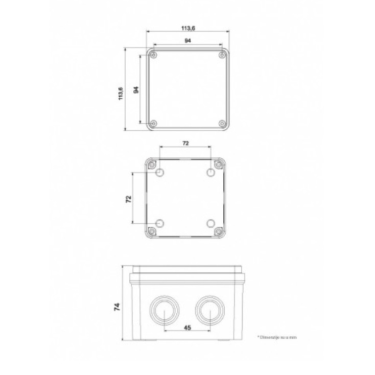 Razvodna kutija 110x110x74mm