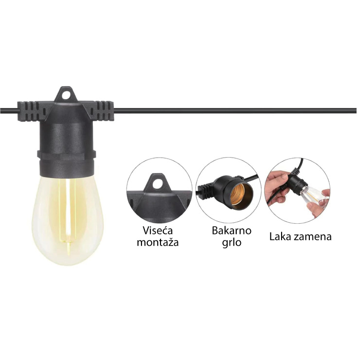 Solarni LED niz 15 m, 15 sijalica