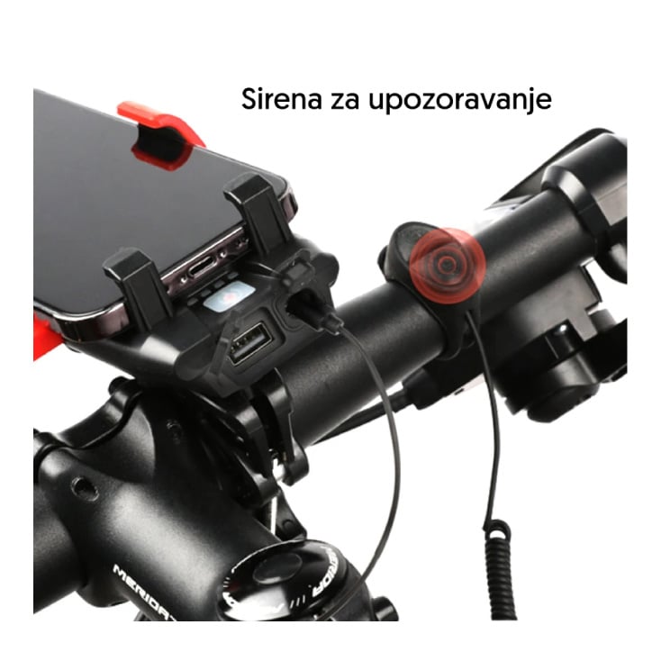 Punjiva LED lampa za bicikl sa sirenom i nosačem slika 3