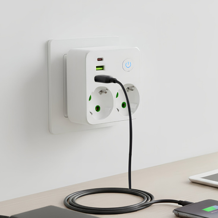 Strujni razdelnik 2 utič. + prekidač, 2xUSB+tip C slika 1