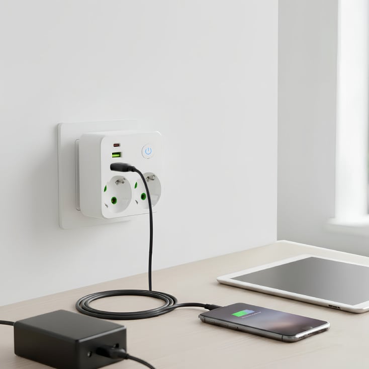 Strujni razdelnik 2 utič. + prekidač, 2xUSB+tip C slika 4