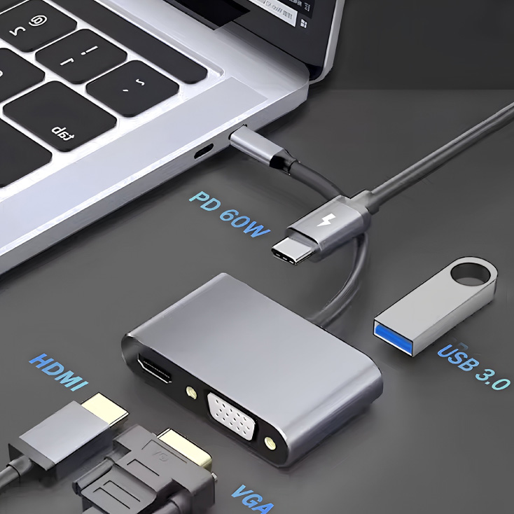 4u1 USB HUB, HDMI+USB-A+VGA i USB-C(PD)  slika 1