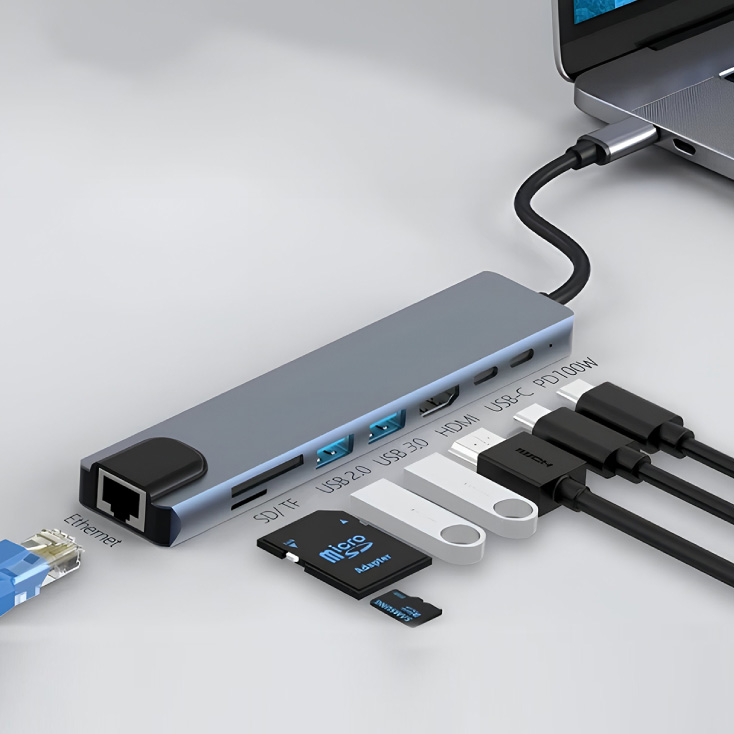 8u1 USB HUB sa HDMI, LAN, USBA, PD, TF/SD slika 1