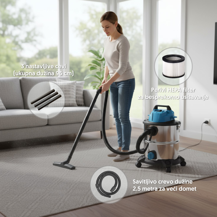 Usisivač za suvo i mokro usisavanje 20l 1400W slika 2
