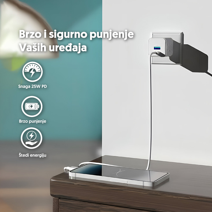 Univerzalni brzi punjač 1xPD Type-C + 1xQC slika 4
