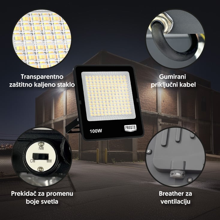 PROSTO LED reflektor 100W promenljiva boja svetla slika 2