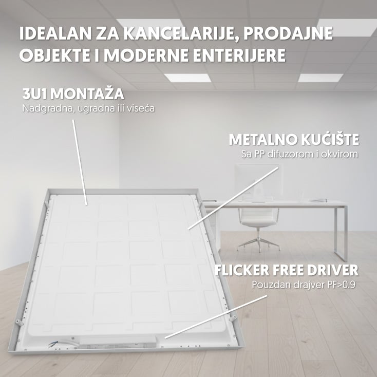 LED panel 2u1 48W, 100lm/W, 6500K, 595x595 slika 4