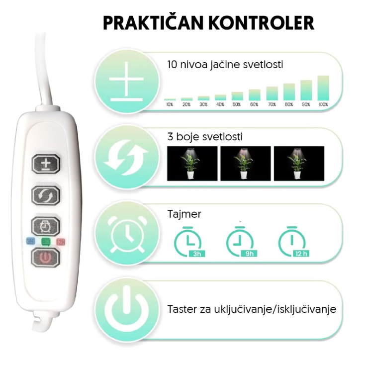 Jednostruka lampa za biljke 8W sa postoljem slika 3