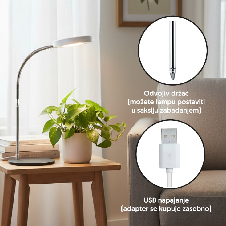 Jednostruka lampa za biljke 8W sa postoljem slika 4