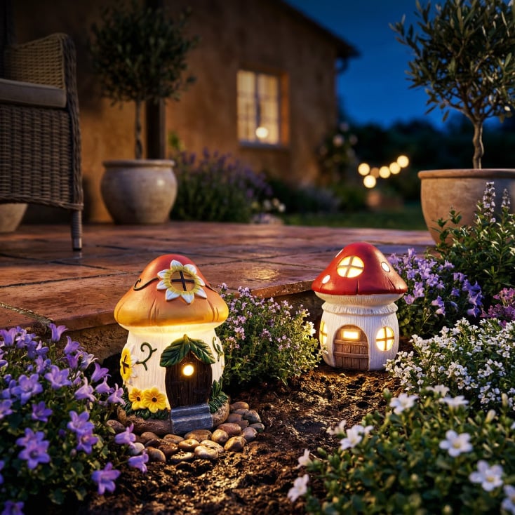 Solarna baštenska lampa "kućice od gljiva" slika 2