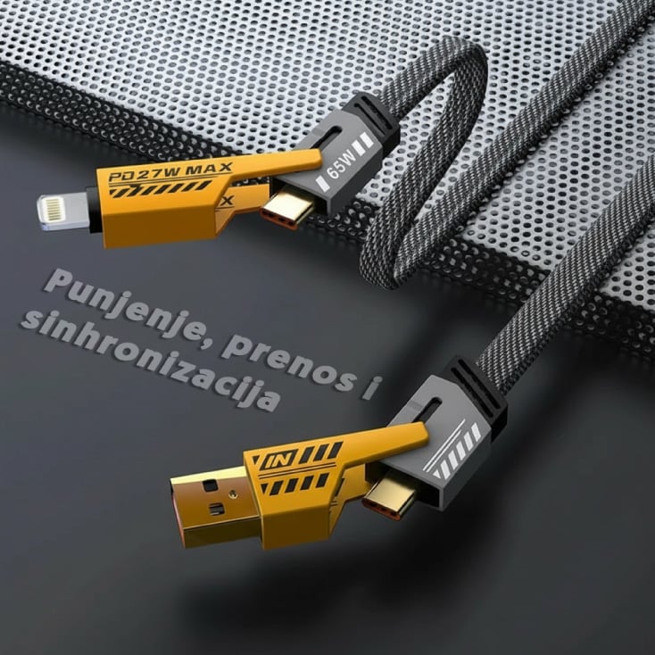 USB kabel 4u1, USB-A/USB-C/Lightning,PD65W slika 3