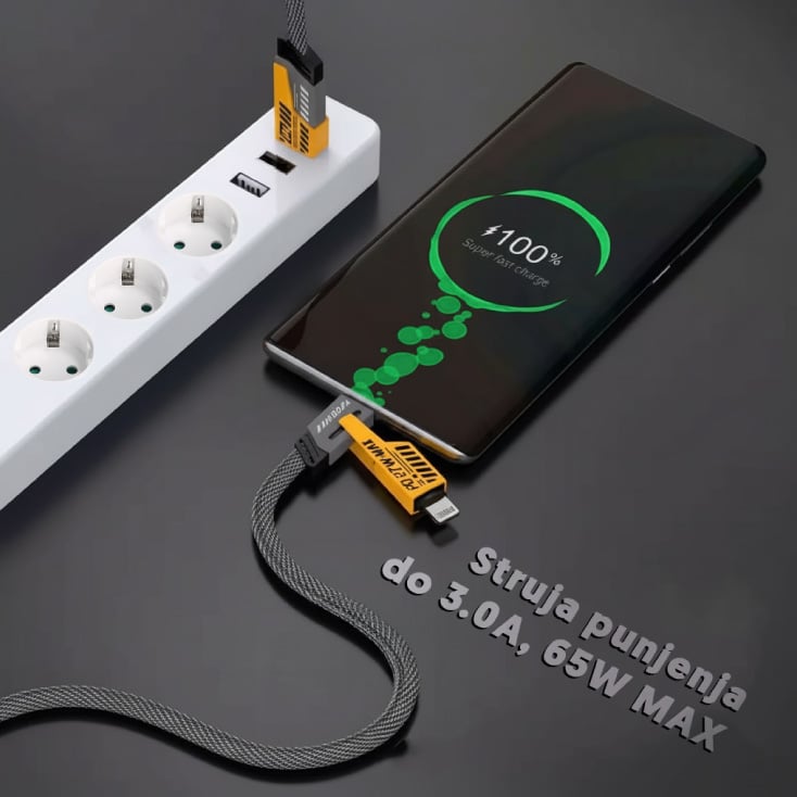 USB kabel 4u1, USB-A/USB-C/Lightning,PD65W slika 4