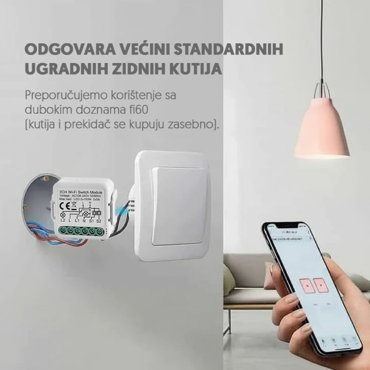 Wi-Fi smart prekidač-modul, 2x5A slika 3