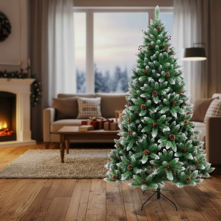 Veštačka jelka 150cm sa snegom i šišarkama slika 1