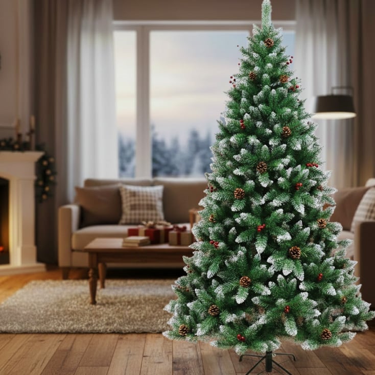 Veštačka jelka 240cm sa snegom i šišarkama slika 1