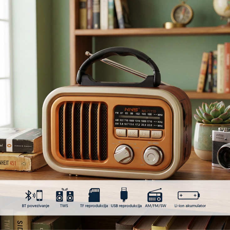 Prenosni retro Bluetooth radio 7771BT slika 2