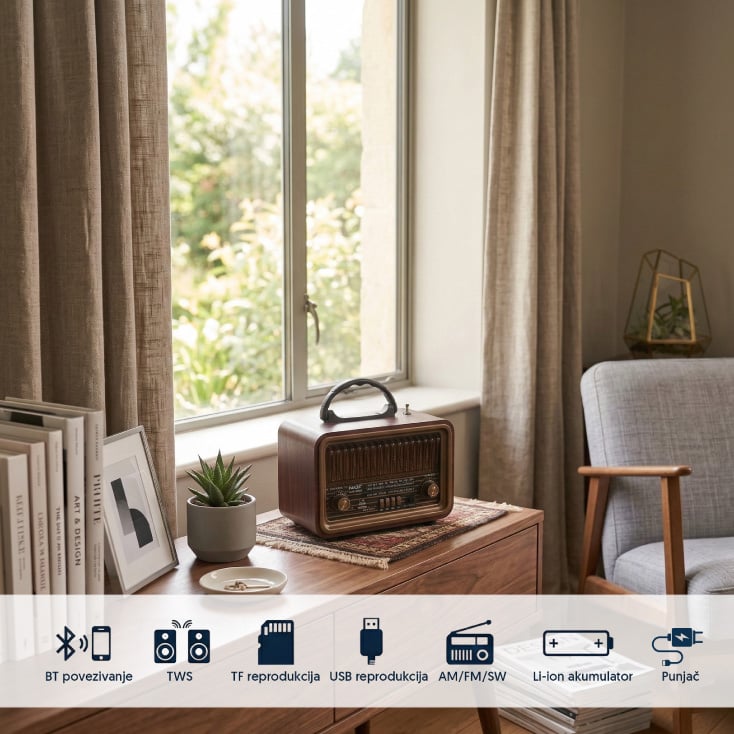Prenosni retro Bluetooth radio 8069BT/B slika 2