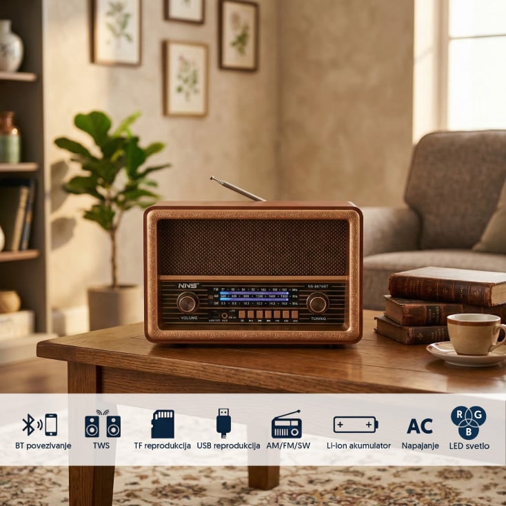 Retro RGB Bluetooth radio 8076BT slika 2