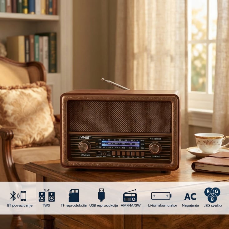 Retro RGB Bluetooth radio 8076BT//B slika 2
