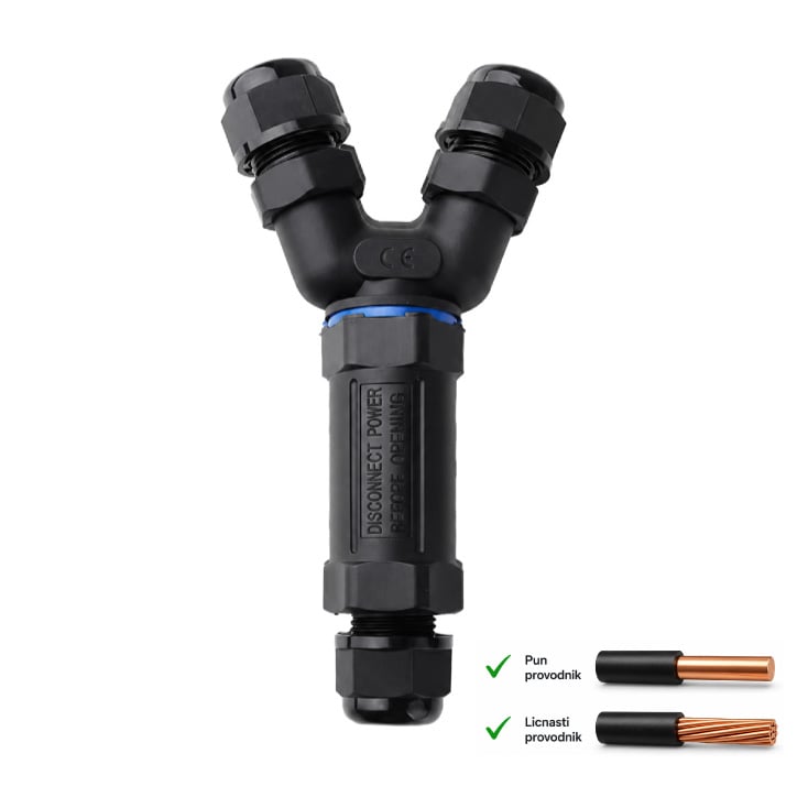 Kablovska Y spojnica 3P, 250V/16A, 0.5-2.5mm2 IP68 slika 1