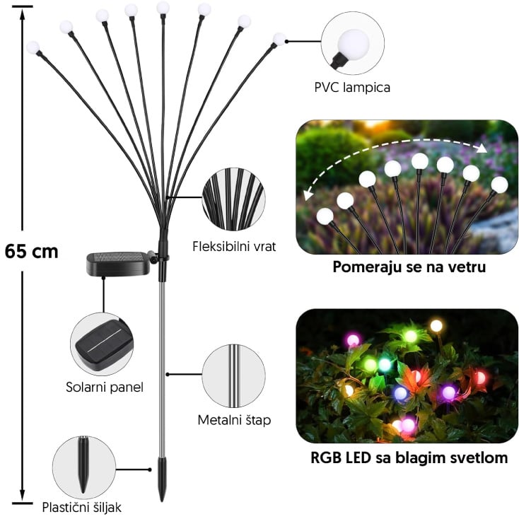 Solarna RGB baštenska lampa - 2 kom. 8 LED slika 3