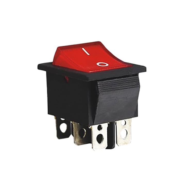 Crveni prekidač 31x22mm 2pola/6pinova slika 1