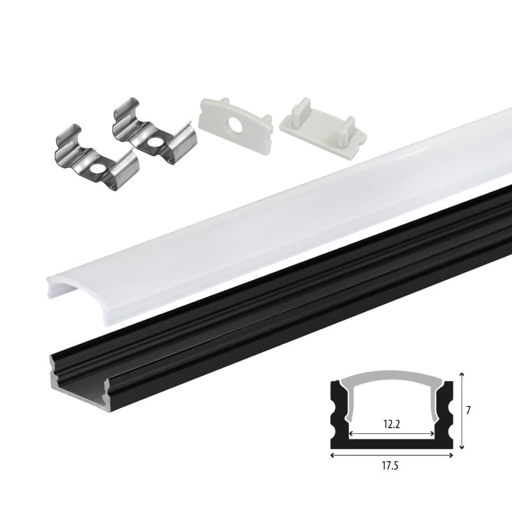 Set aluminijumski profil za LED trake 1m 17.5x7 mm crni slika 1