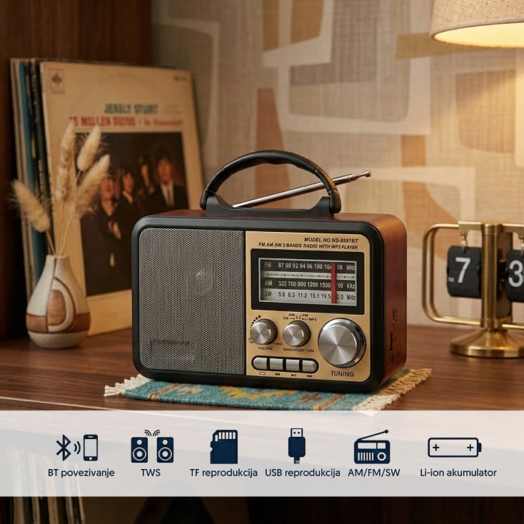 Prenosni retro Bluetooth radio 8897BT/C slika 3