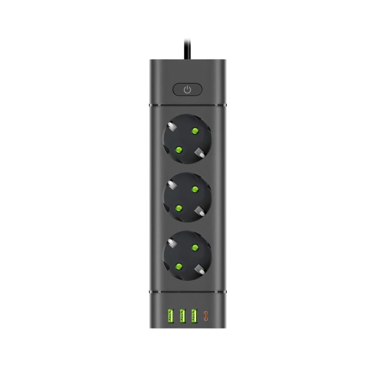 PROSTO produžni kabl sa 3 utičnice, USB i USB-C priključcima, crni slika 2