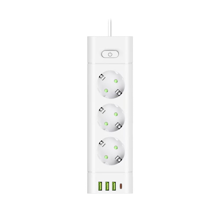 PROSTO produžni kabl sa 3 utičnice, USB i USB-C priključcima, beli slika 2