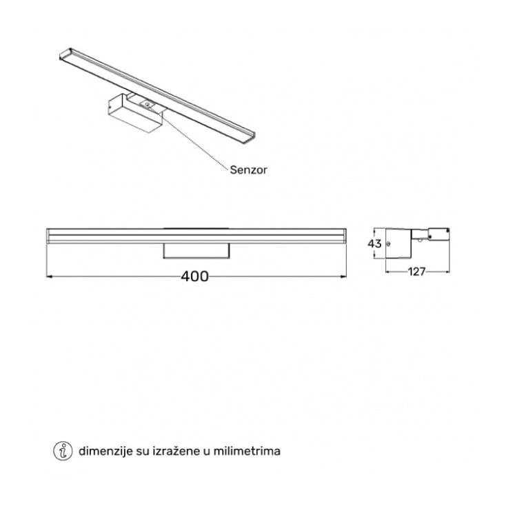 Zidna LED lampa 6W sa senzorom 4000K crna slika 2