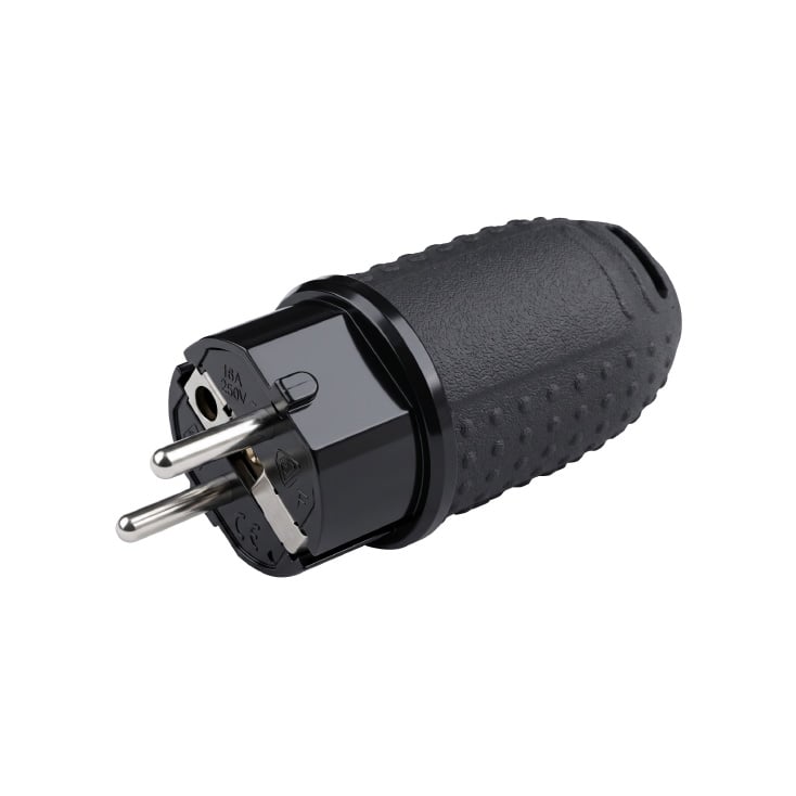 Gumeni šuko utikač, IP44, 16A, 220-240V, crni slika 1
