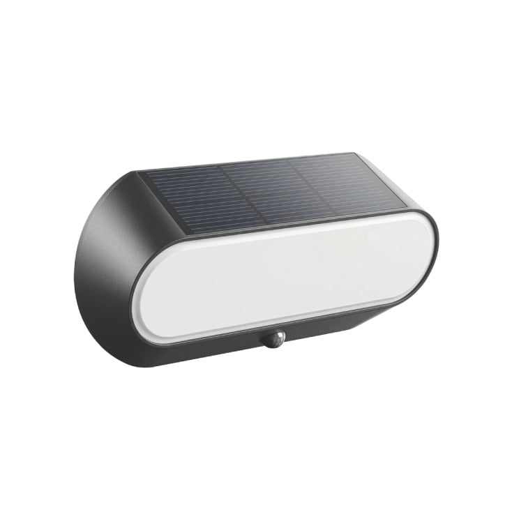Ovalna solarna zidna lampa sa senzorom pokreta, 5W, 500lm, 4000K, crna slika 1