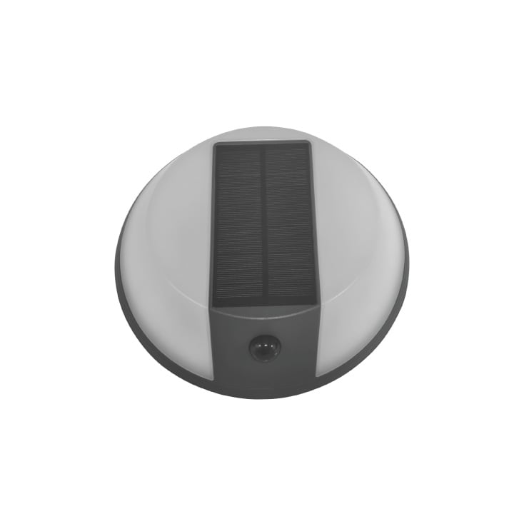 Okrugla solarna zidna lampa sa senzorom pokreta, 5W, 500lm, 4000K, crna slika 1