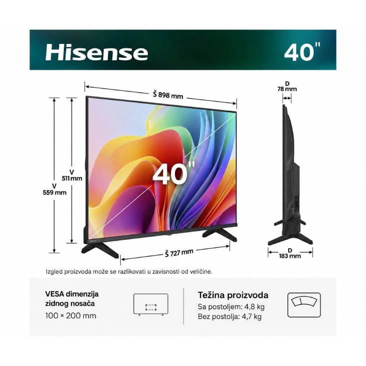 HISENSE 40 inča 40A4S LED FHD Smart TV slika 3
