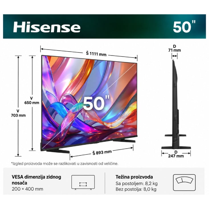 HISENSE 50 inča 50E7S Hi-QLED 4K UHD Smart TV slika 2