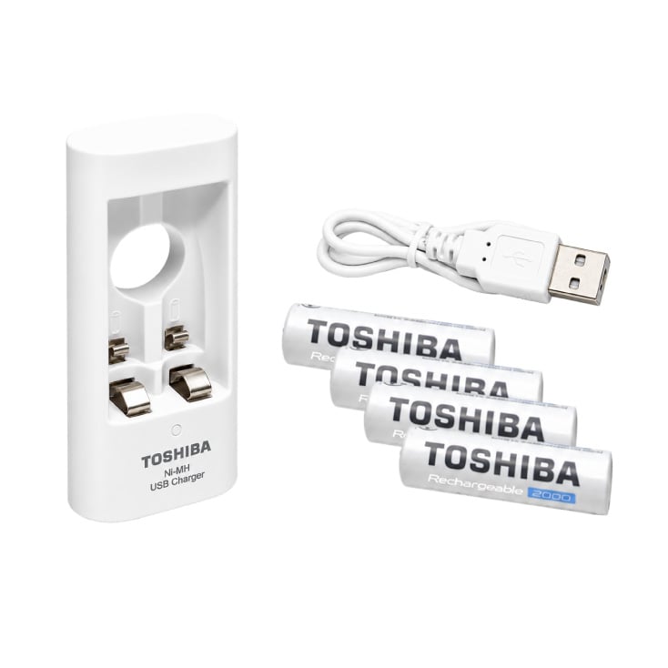 TOSHIBA USB punjač za Ni-MH akumu. AA, AAA + 4 punjiva akum. AA 2000mAh slika 1